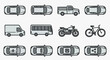 © Sania - Professional Minimalist Line Drawing Set of Various Vehicles Including Cars Trucks Motorcycle Bicycle and Vans with Rooftop Views