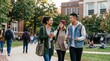 © Nina - Diverse group of college students walking and talking on university campus, young adults discussing studies, academic lifestyle concept