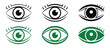 © MD. ARIF ISLAM - Eye icons with black, green, and optometry symbol variations in clean minimalist vector graphics for visibility, ophthalmology, user interface, biometric identity, medical services, and design systems