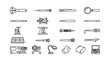 © K studio - Watchmaker repair tools icon set, professional horology equipment vector collection, 24 precision watch maintenance line icons for jewelry service