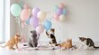 © DCreativ - Adorable Feline Friends Celebrate a Special Occasion Amidst a Shower of Colorful Balloons and Confetti