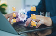 © Custard Pixel - AI document management on laptop business professional organizes digital files with intelligent automation for secure workflow data processing productivity and modern information governance.