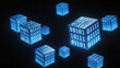 © rurtanu - Blue cubes with binary code on dark background