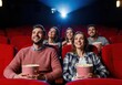 © twilight mist - Diverse Group of Friends Enjoying a Film at the Movie Theater with Popcorn and Big Smiles