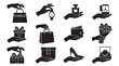 © Toqeer - Luxury shopping icons set with female hands holding fashion accessories, elegant gift boxes and jewelry silhouettes, 12 black vector elements for retail