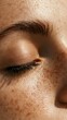 © Tichakon - Close-up of serene eye with natural freckles.