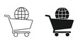 © JOSNA  - Shopping Cart with Globe Icon Set Representing Global E-commerce and Online Retail Business Concept