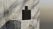 © MindRender - Minimalist black perfume bottle on a textured concrete pedestal with soft natural shadows, highend luxury cosmetic product photography