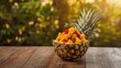 © LimeSky - Cuisine from Africa. Travel in Africa. Pineapple fruit salad on a wooden hotel table.