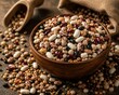 © zalifx - Homemade granola with nuts and dried fruits in wooden bowl. Healthy breakfast cereal mix with oats, almonds, and raisins for wellness lifestyle.