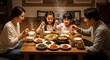 © Scorpioo - Family enjoying homemade pizza dinner together.