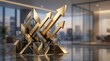 © kunci - Abstract geometric growth concept with rising golden arrows and glass structures