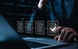 © Supatman - Document version control and revision history concept. Corporate manager editing digital files on laptop, change tracking, online document control, edit approval workflow, verified update