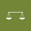 © Arsinta - Minimalist white scales of justice icon on solid olive background.