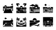 © Aktar - Vector Icons: Relaxing Outdoor Scenes, Beach Hammock, Patio Dining, Sunset Views