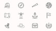 © Suranjana - Minimalist line art icons representing classic travel with monochromatic grid fourteen distinct vintage style icons evoking exploration exploration navigation maritime