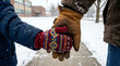 © logonv - Parent holding hand of child in winter snow. Father and kid walking together outdoors in cold weather. Concept of family support, protection, love, care, trust and guidance in life.