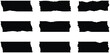© Vexora - Set of nine black vector graphic tape strips with torn edges for modern creative design projects