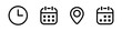© Rahman Studio - Time address and date icon set vector. Clock location and calendar icons collection for event calendar reminder business or meeting schedule