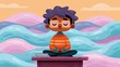 © spyrakot - Child practicing mindful breathing at classroom desk with pastel calming waves