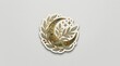 © kdc - Celestial Crescent Moon: An enchanting crescent moon, adorned with intricate golden patterns and surrounded by delicate olive branches and shimmering stars.