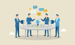 © Nazma - Communicate, together solution concept, businessman connect plug between conversation dialogue