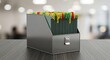 © Archibald - A metal file holder overflows with color-coded files, sitting on a wooden desk