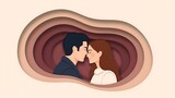 Beautiful romantic couple in love paper cut style card illustration
