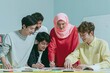 © Ryzhkov - A group of diverse students collaborating on a project illustrates inclusive language learning and teamwork in a modern classroom setting