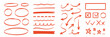 © Polina Tomtosova - Hand line arrow drawn set. Hand drawn line arrow underline pen marker check highlight red scribble. Star note memo sticker focus checkmark texture background. Vector illustration