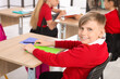 © Pixel-Shot - Little schoolboy sitting at desk during lesson in classroom