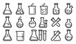 © GULSHAN - Generic laboratory glassware vector icon set with simple bold line art classic complete unbranded science beaker conical flask test tube chemistry research clip art black and white