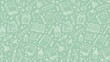 © MSTLIMA - Seamless pattern with cute school supplies and stationery items on a soft pastel mint green background for educational designs and kids wallpaper projects or creative wrapping paper print