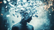 © Eireen - Office worker with papers and documents exploding from his head representing information overload and mental stress