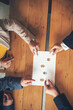 © aFotostock - Vertical Stakeholders business trust teams hands holding jigsaw puzzle synergy. Vertical Horizon Implement puzzle improve solve synergy organize team building connection plan trust service strategy