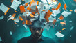 © Eireen - Office worker with papers and documents exploding from his head representing information overload and mental stress