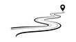 © Sapna Rani - Black silhouette of a winding road leading to a map location pin icon on a white background isolated on white background, Vector, illustration