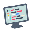 © vector - Flat source code development icon featuring a computer monitor with abstract programming blocks.