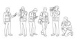 © Haki - Set of black outline people in professional attire including journalists and photographers for architectural cad visualization, human scale