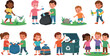 © sumi - Children Recycling and Environmental Cleanup Activity Collection with Kids Collecting Trash Sorting Waste and Promoting Eco Friendly Lifestyle Vector Illustration