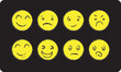 © Prothom art - Ight facial expressions eight smiley faces symbolizing emotions feelings mood happy sad angry neutral confused surprised.