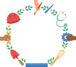 © Khairul - Vector frame design featuring labor day tools professions icons and green leaves inside circular border isolated on white background template