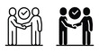 © Vintage Stock - Business handshake icon set representing successful meeting agreement partnership punctuality time management cooperation deal between two people in outline and solid style