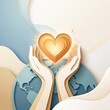 © AULIA - Hands holding a glowing heart above Earth. Global charity and love concept illustration.