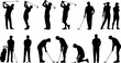 © Purnima - Collection of professional golf player silhouettes swinging clubs and putting isolated on white background
