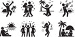 © HM - People partying and dancing at beach club event celebration silhouettes