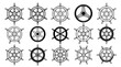 © Neoviz Studio - Set of nautical ship steering wheels and helm designs in various styles and configurations for maritime and boating equipment as black and white vector illustrations