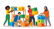 © khurram  - Diverse volunteers packing donation boxes. People organizing charity supplies for community.