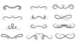 © Umme - Calligraphic swirl floral ornaments. Modern swirling flourishes, wreath, romantic card decorative swirl and wedding card decor curls swirls dividers set. Black curly thin lines