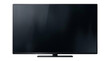 © Isolated_png - Front view of large smart led tv monitor with thin bezel and minimalist stand for digital media display.